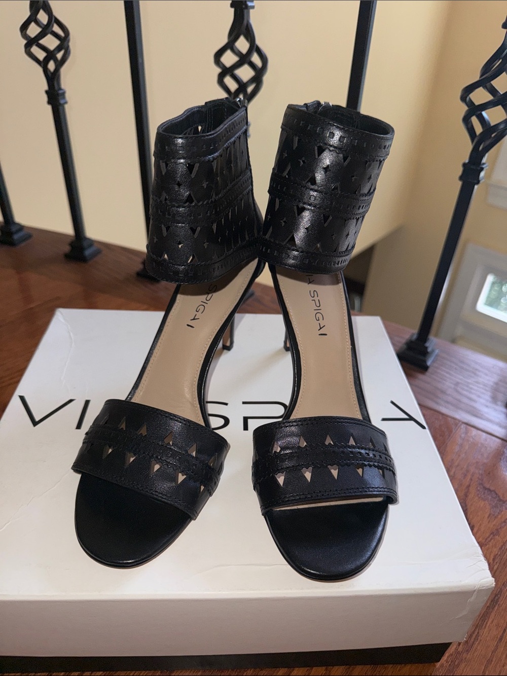 Louis Vuitton Black Laser-Cut Ankle-Cuff Heels 8 1/2 nib